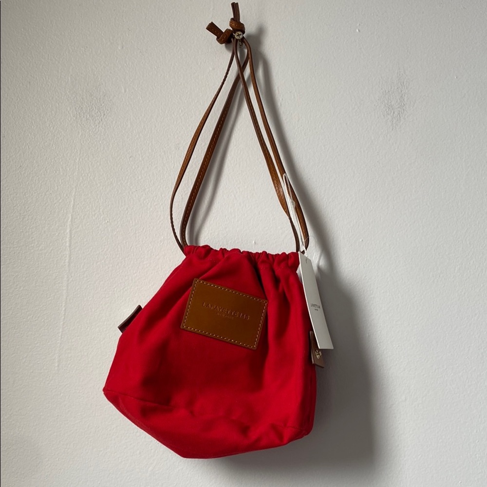 Lafayette 148 Red Canvas Bag with Brown Leather Accents, NWT - Picture 9 of 11